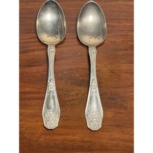 Vintage Floral Rogers Nickel Silver Flatware 2 Spoon Antique Spoons